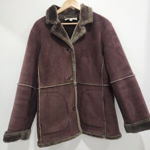 VINTAGE JONES NEW YORK FAUX SUEDE FUR LINED WOMENS COAT SZ LG